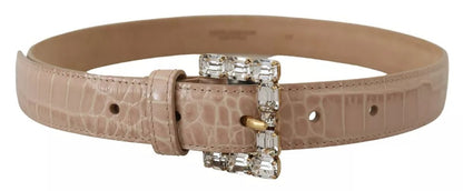 Dolce & Gabbana Beige Leather Crystal Buckle Women Belt - 60 cm / 24 Inches