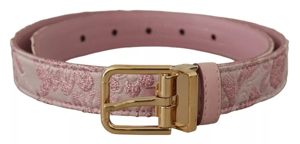 Dolce & Gabbana Pink Jaquard Embroidered Gold Tone Metal Buckle Belt - 75 cm / 30 Inches