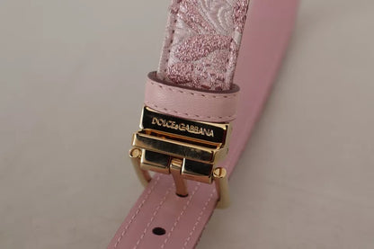 Dolce & Gabbana Pink Jaquard Embroidered Gold Tone Metal Buckle Belt - 75 cm / 30 Inches