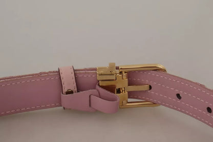 Dolce & Gabbana Pink Jaquard Embroidered Gold Tone Metal Buckle Belt - 75 cm / 30 Inches