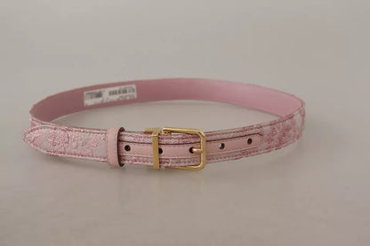 Dolce & Gabbana Pink Jaquard Embroidered Gold Tone Metal Buckle Belt - 75 cm / 30 Inches