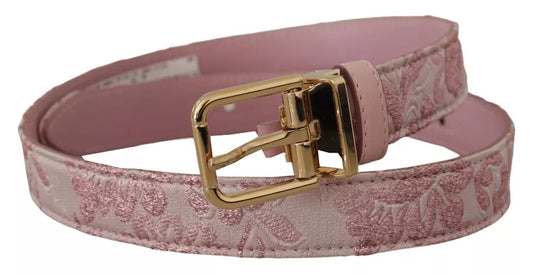 Dolce & Gabbana Pink Jaquard Embroidered Gold Tone Metal Buckle Belt - 75 cm / 30 Inches