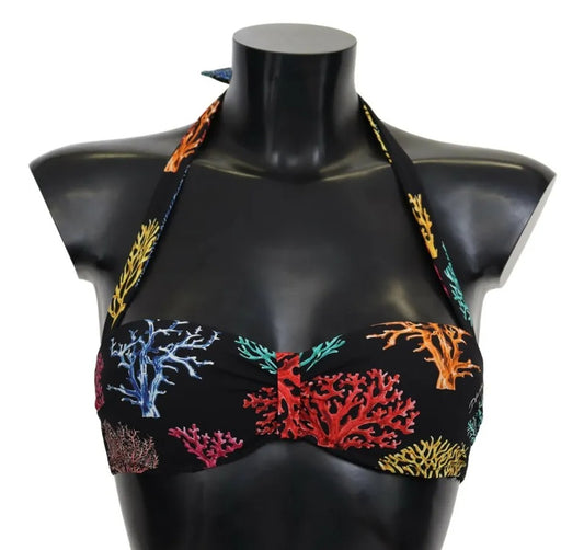 Dolce & Gabbana Black Corals Print Swimsuit Beachwear Bikini Top - IT1 | XS