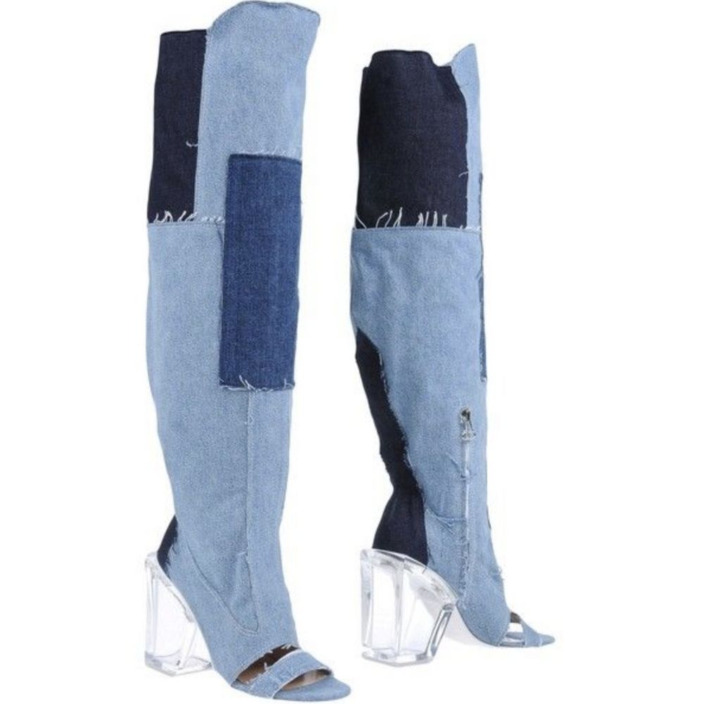 Off-White Chic Vintage Denim & Transparent Heel Boots - EU37/US7