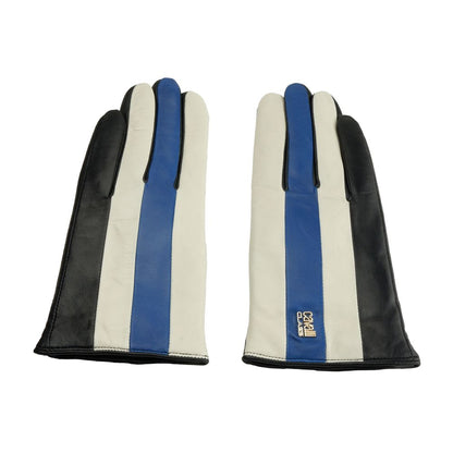 Cavalli Class Elegant Black and Blue Lambskin Gloves - 7.5|S