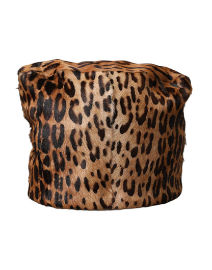 Dolce & Gabbana Brown Leopard Fur Women Bucket Hat