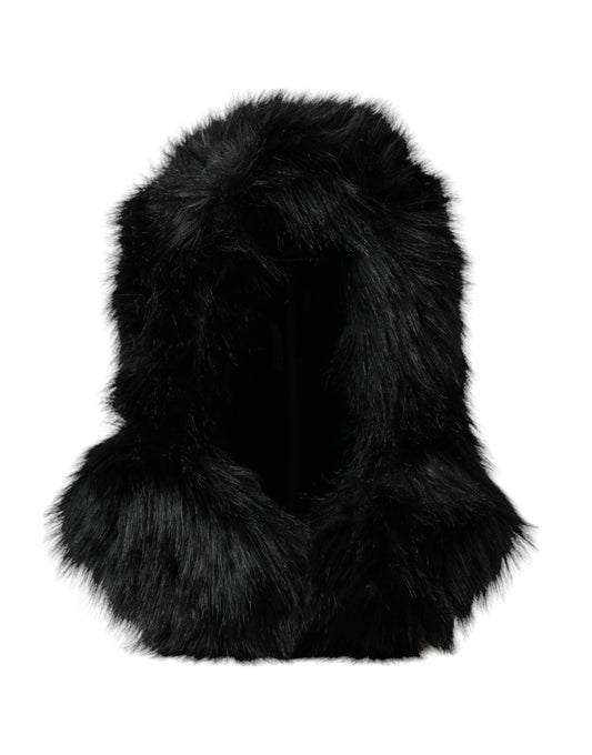 Dolce & Gabbana Black Faux Fur Whole Head Wrap Hat - 57 cm|S