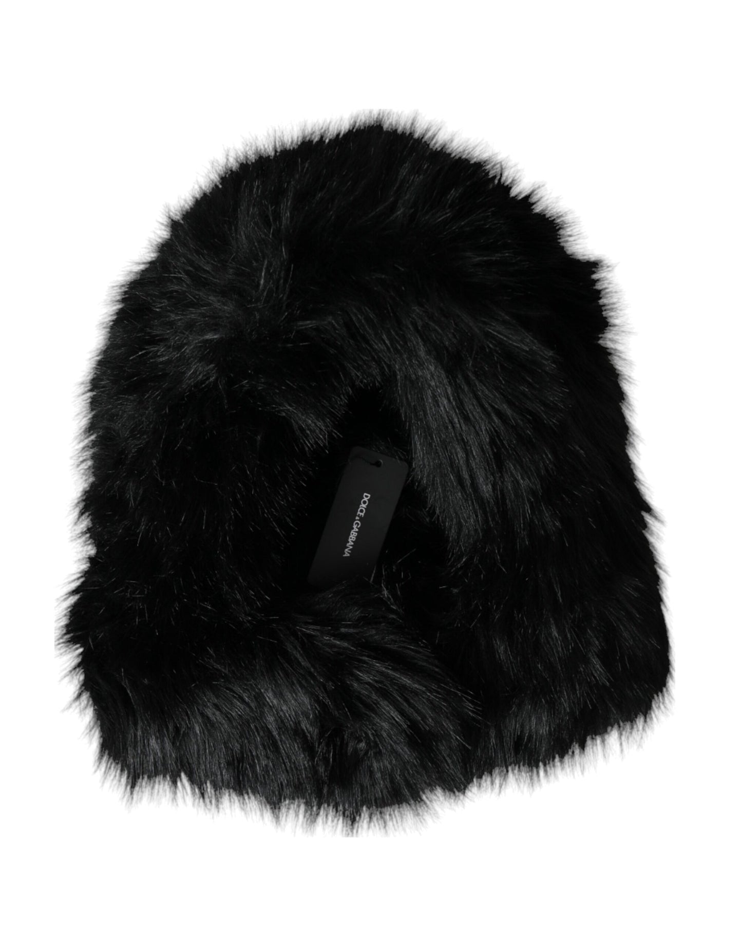 Dolce & Gabbana Black Faux Fur Whole Head Wrap Hat - 57 cm|S