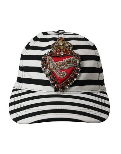 Dolce & Gabbana Black White Stripe Amore Heart Applique Baseball Hat - 57 cm|S