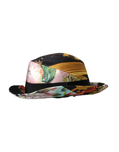 Dolce & Gabbana Multicolor Patchwork Women Fedora Wide Brim Hat - 57 cm|S