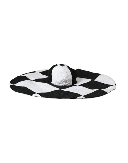 Dolce & Gabbana Black White Checkered Wide Brim Floppy Hat - 57 cm|S