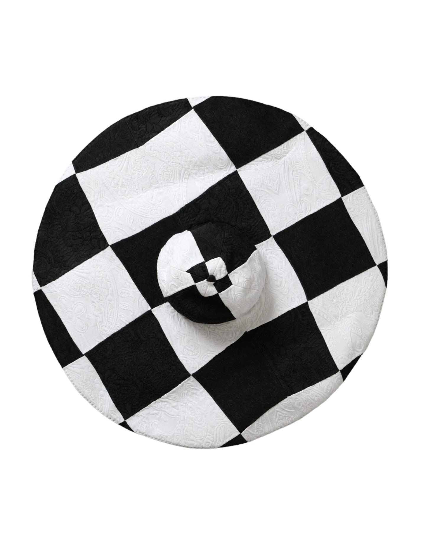 Dolce & Gabbana Black White Checkered Wide Brim Floppy Hat - 57 cm|S