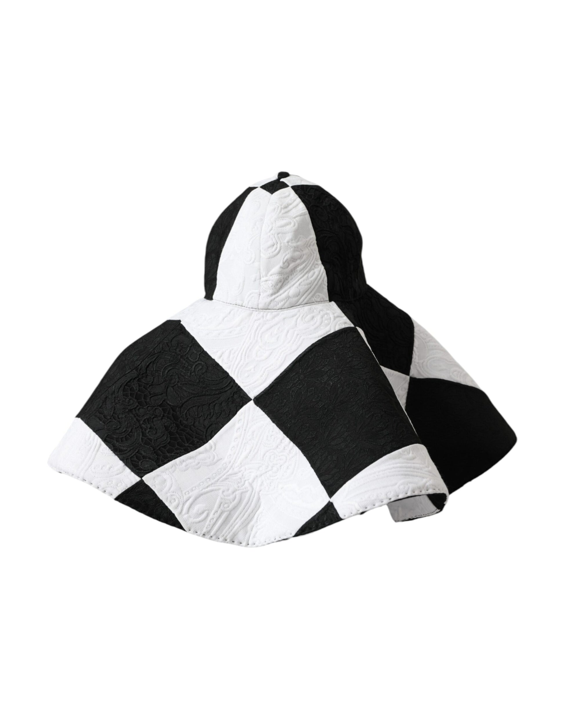 Dolce & Gabbana Black White Checkered Wide Brim Floppy Hat - 57 cm|S