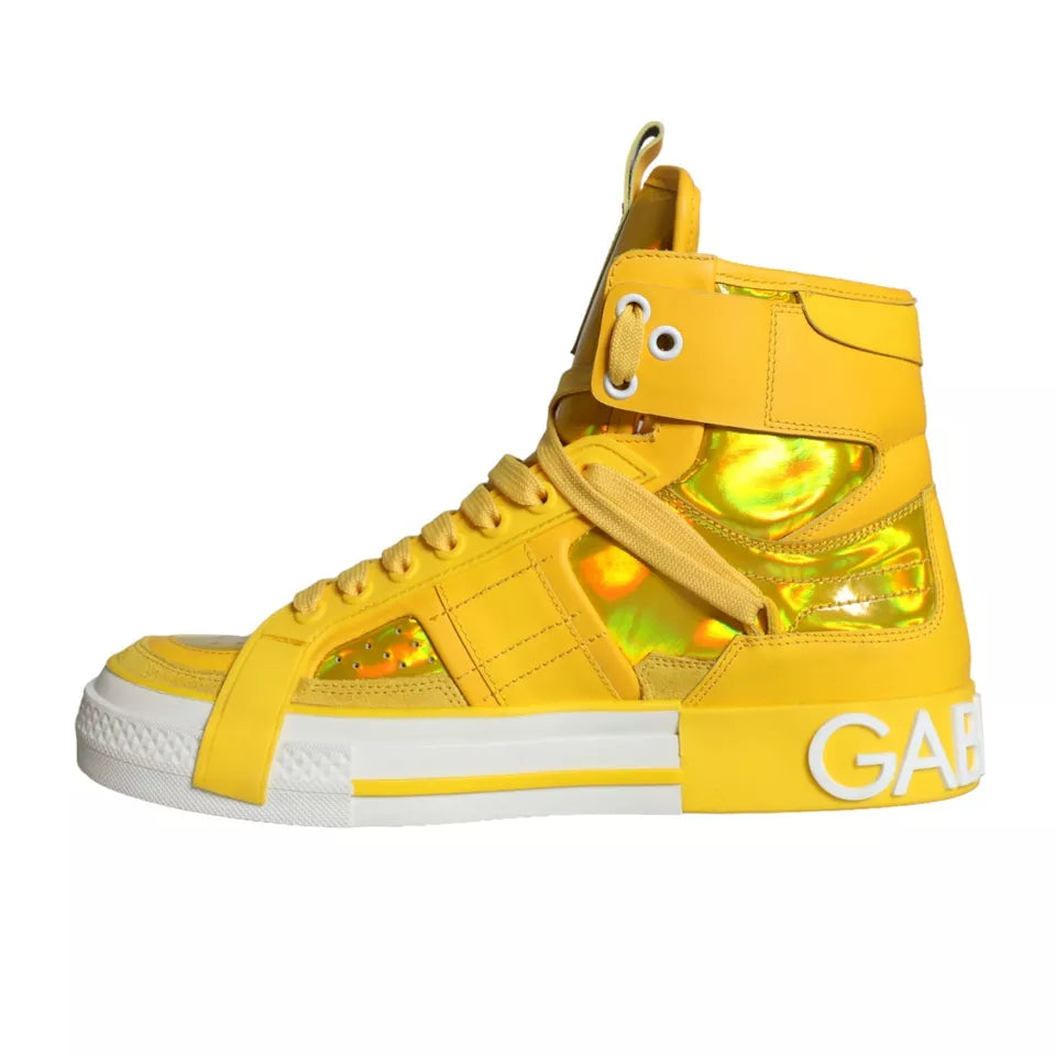 Dolce & Gabbana Yellow White Leather High Top Sneakers Shoes - EU39/US8.5