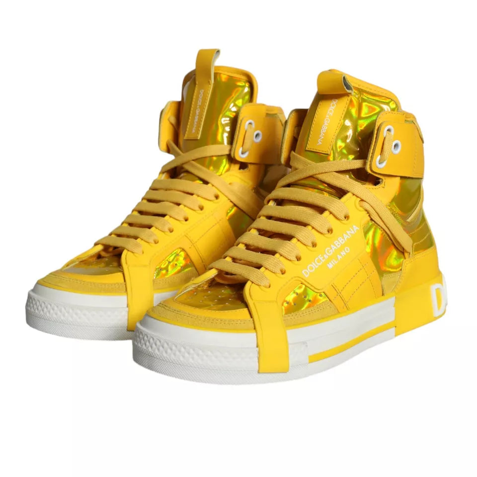 Dolce & Gabbana Yellow White Leather High Top Sneakers Shoes - EU39/US8.5