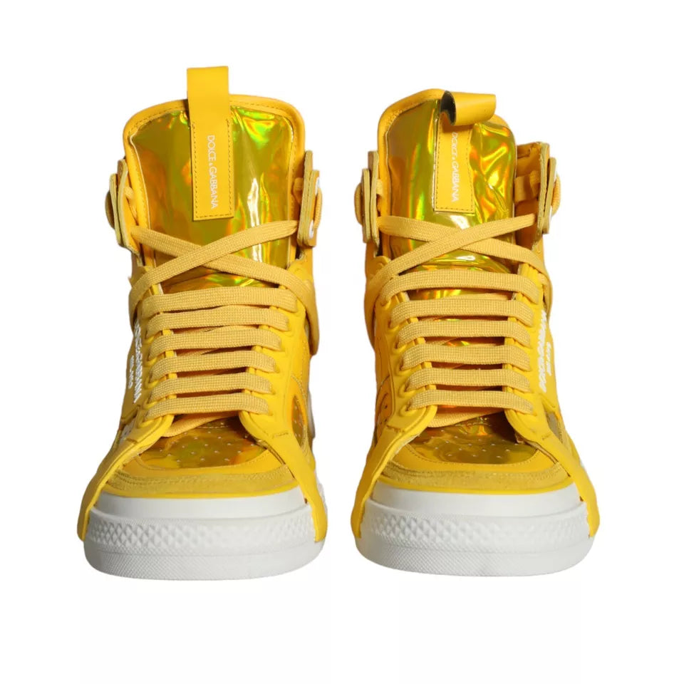 Dolce & Gabbana Yellow White Leather High Top Sneakers Shoes - EU39/US8.5