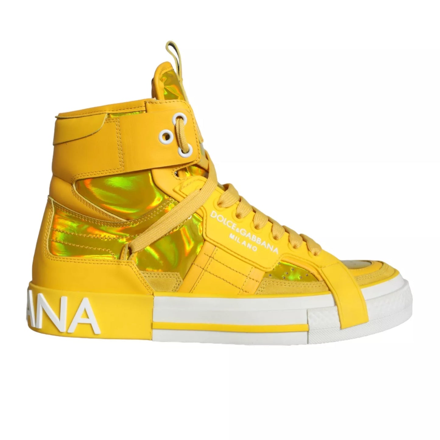 Dolce & Gabbana Yellow White Leather High Top Sneakers Shoes - EU39/US8.5