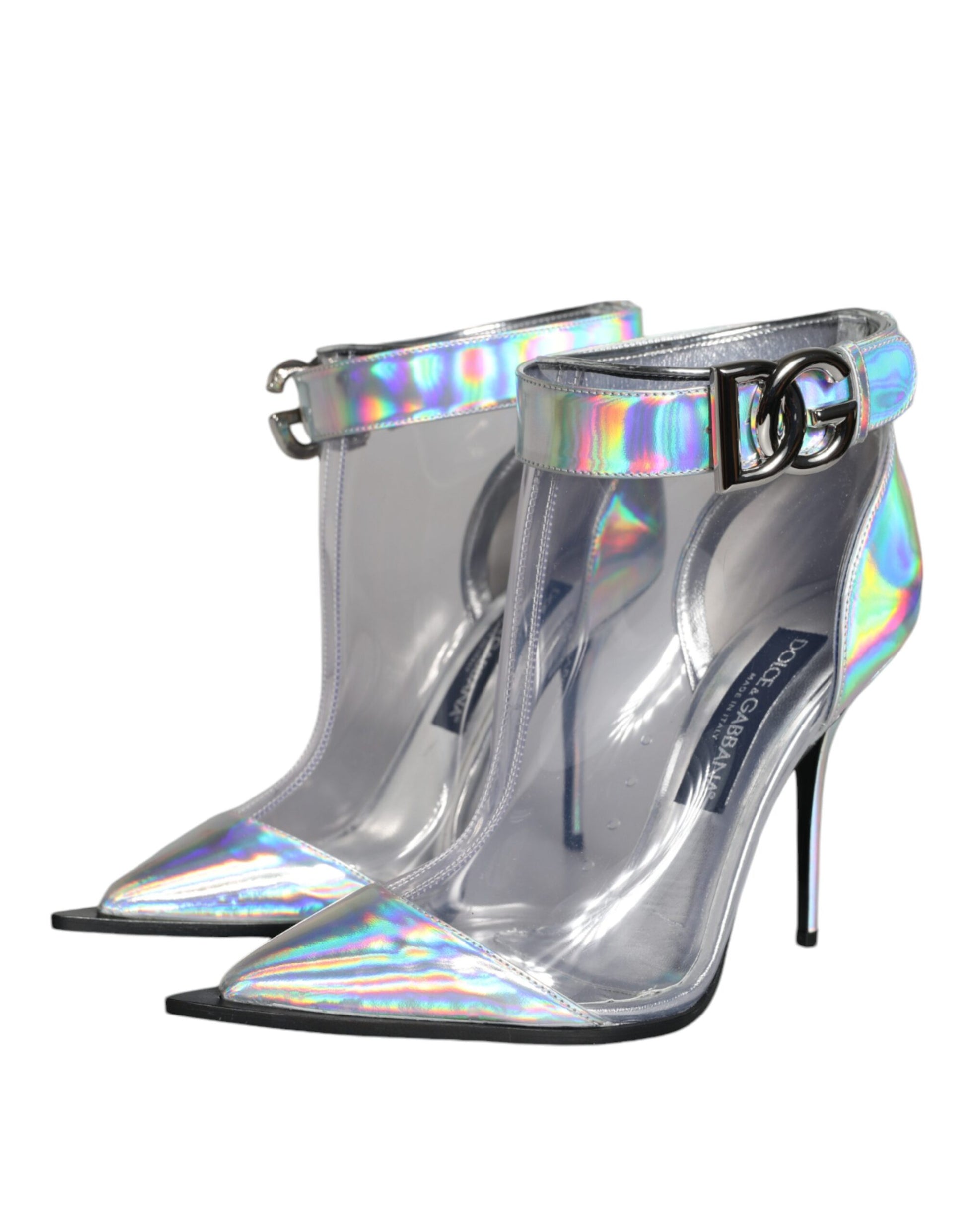 Dolce & Gabbana Silver Iridescent PVC Pointed Short Boots Shoes - EU36/US5.5