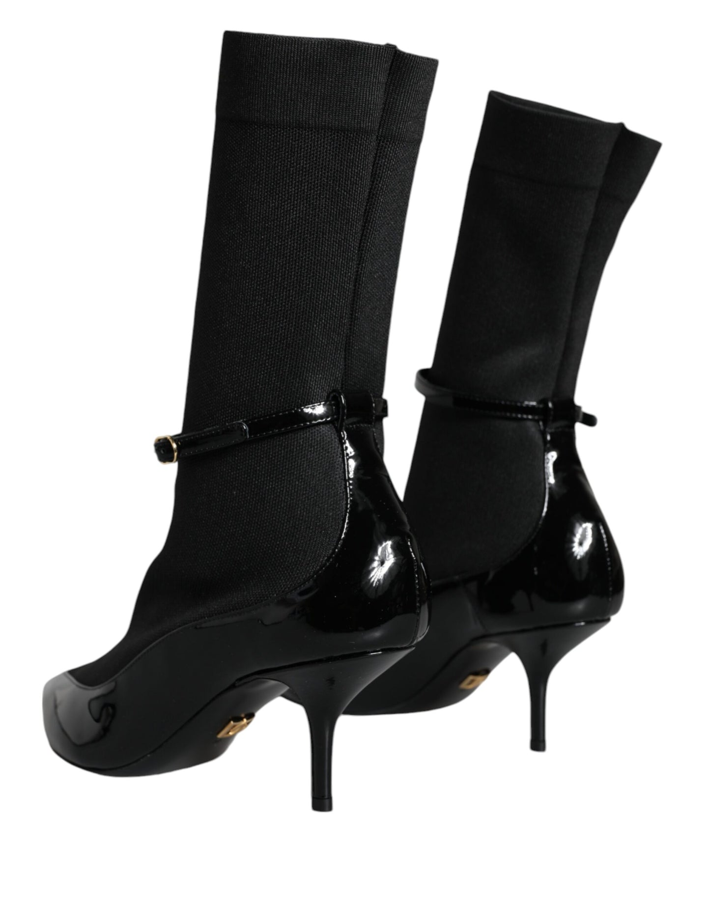 Dolce & Gabbana Black Leather Stilettos Booties Socks Shoes - EU39/US8