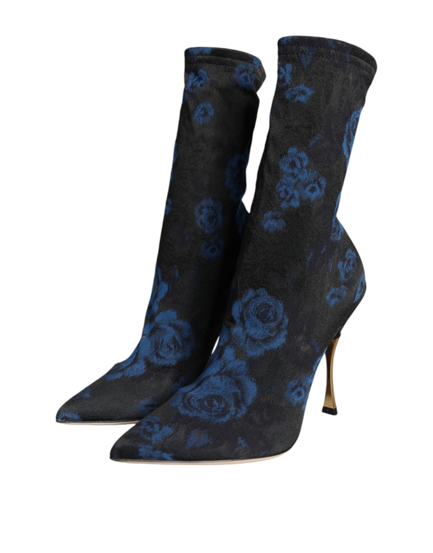 Dolce & Gabbana Black Floral Stretch Mid Calf Boots Shoes - EU38/US8