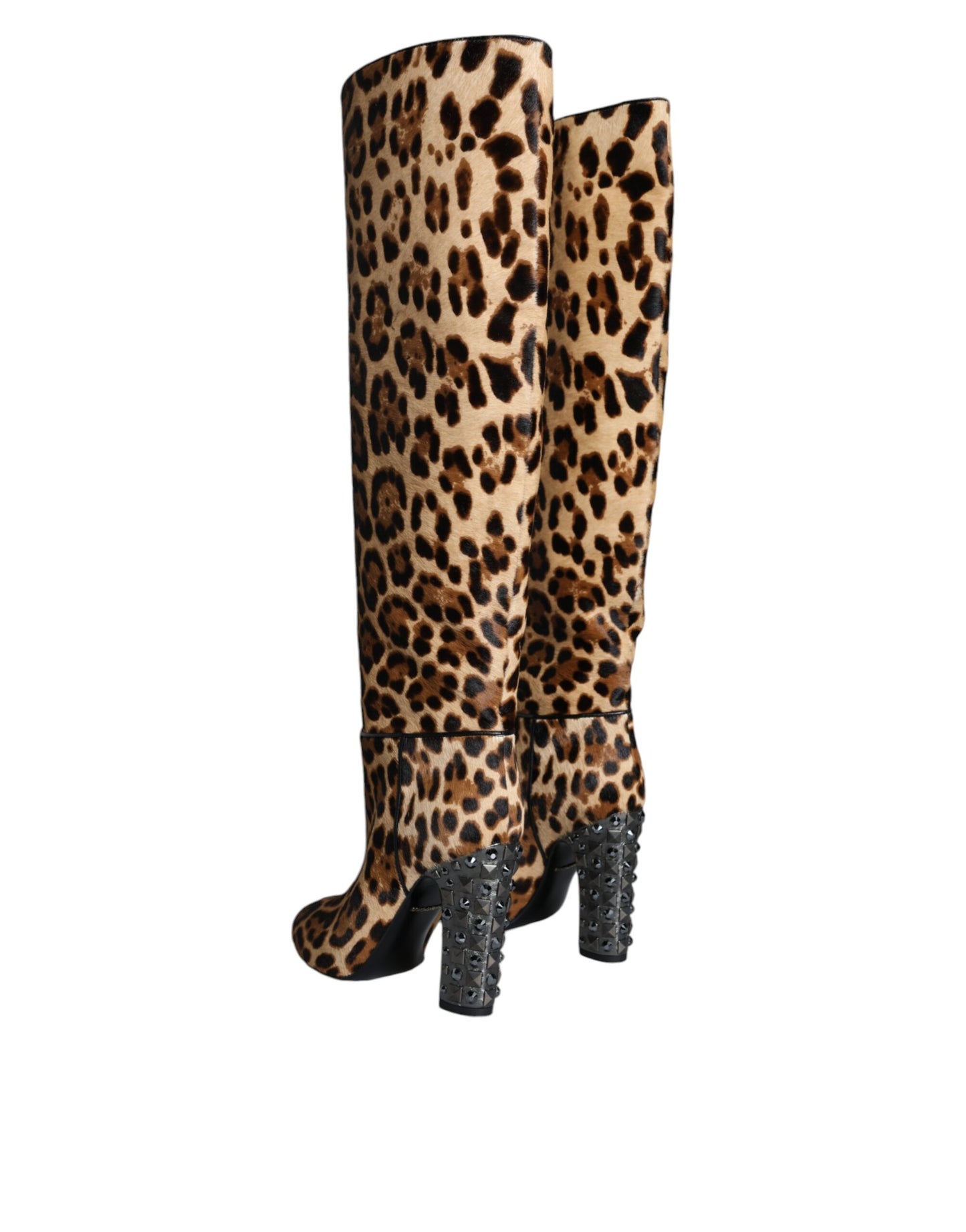 Dolce & Gabbana Beige Black Leopard Knee High Boots Shoes - EU37/US6.5