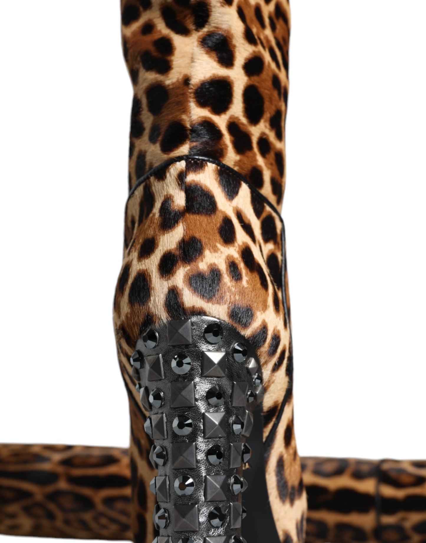 Dolce & Gabbana Beige Black Leopard Knee High Boots Shoes - EU37/US6.5