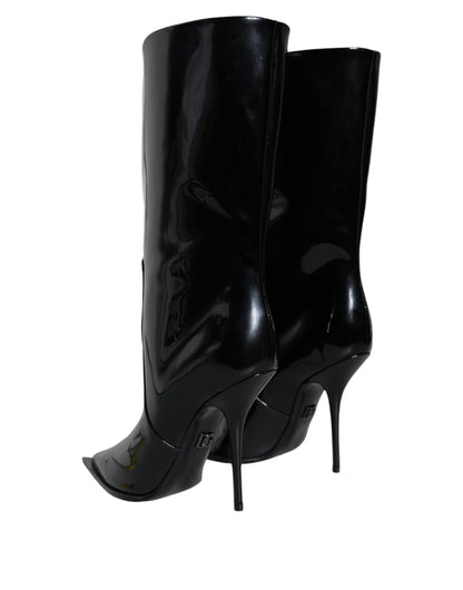 Dolce & Gabbana Black Patent Leather Mid Calf Boots Shoes - EU40/US10