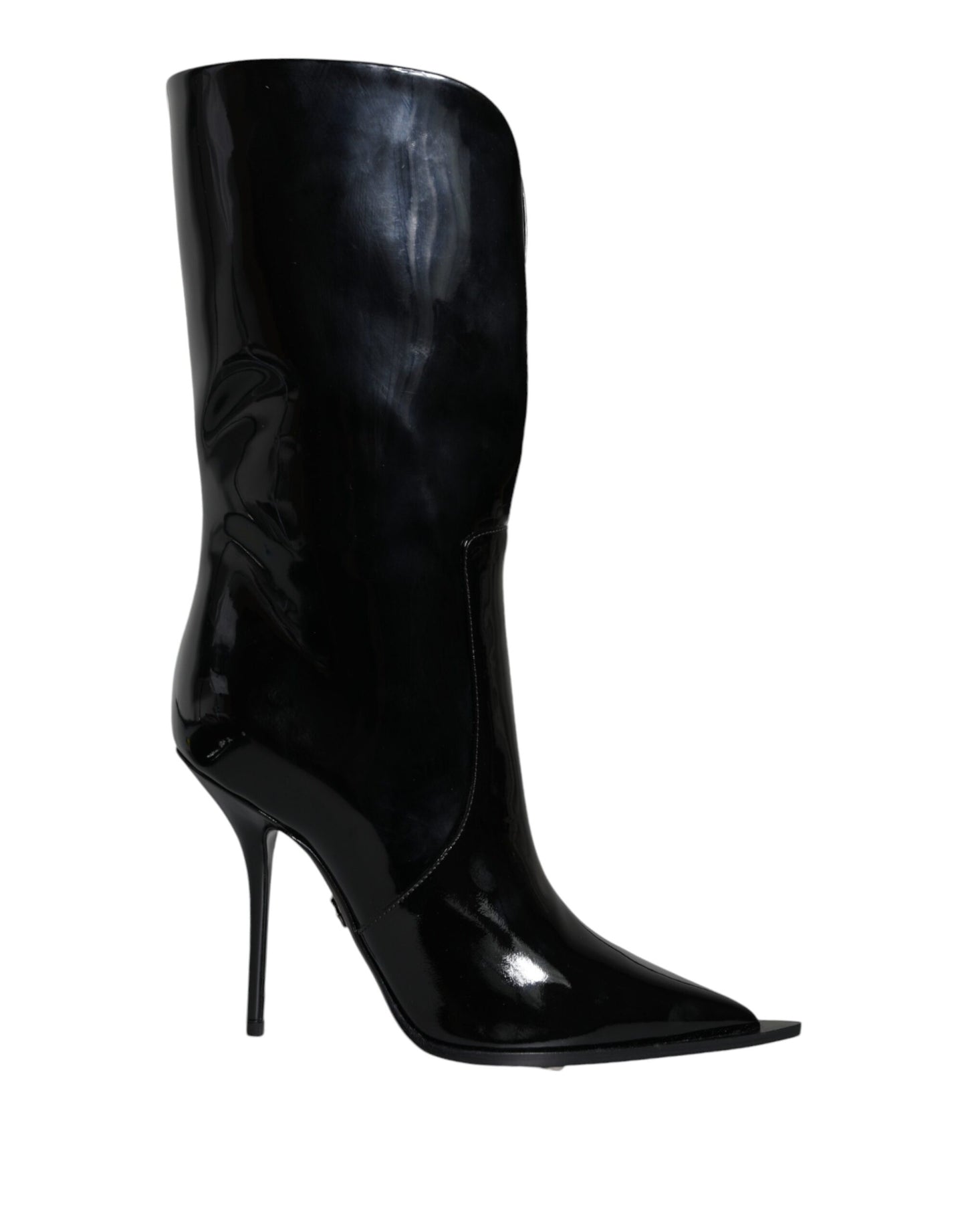 Dolce & Gabbana Black Patent Leather Mid Calf Boots Shoes - EU40/US10