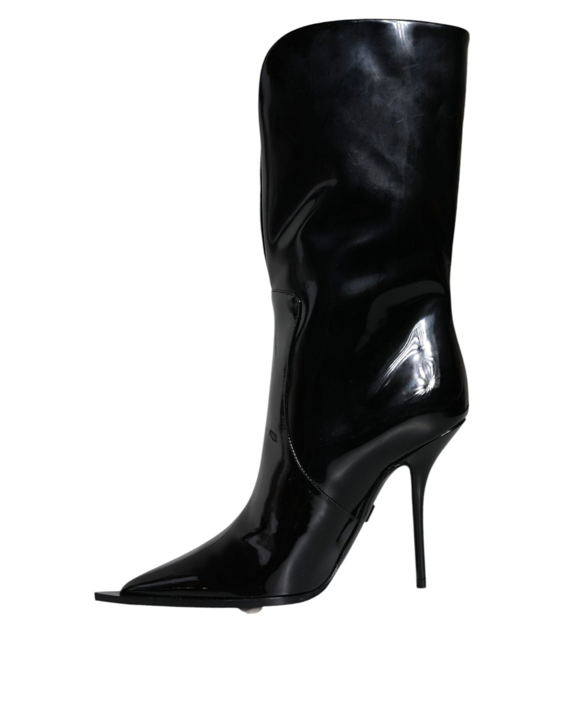 Dolce & Gabbana Black Patent Leather Mid Calf Boots Shoes - EU40/US10