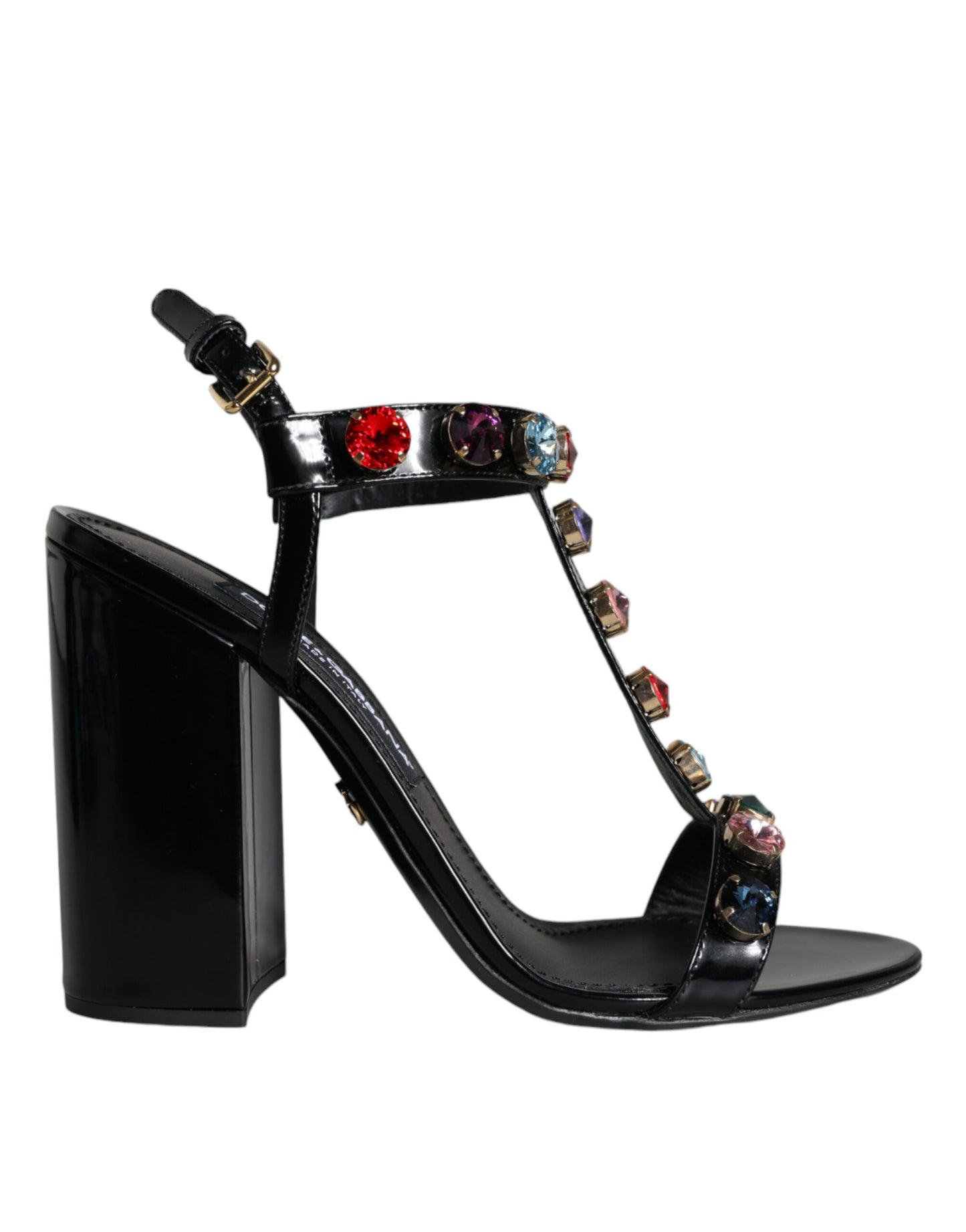 Dolce & Gabbana Black Crystal Leather T-strap Sandals Shoes - EU39/US9