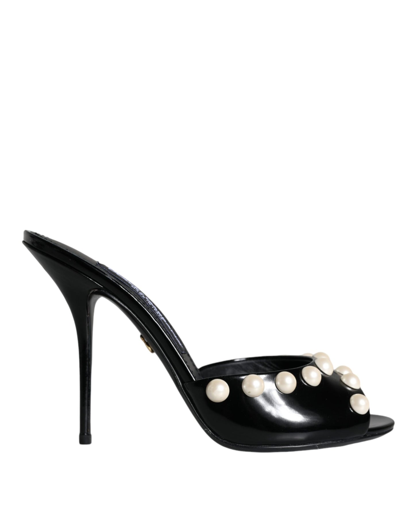 Dolce & Gabbana Black Leather Pearls Slides Sandals Shoes - EU38/US8