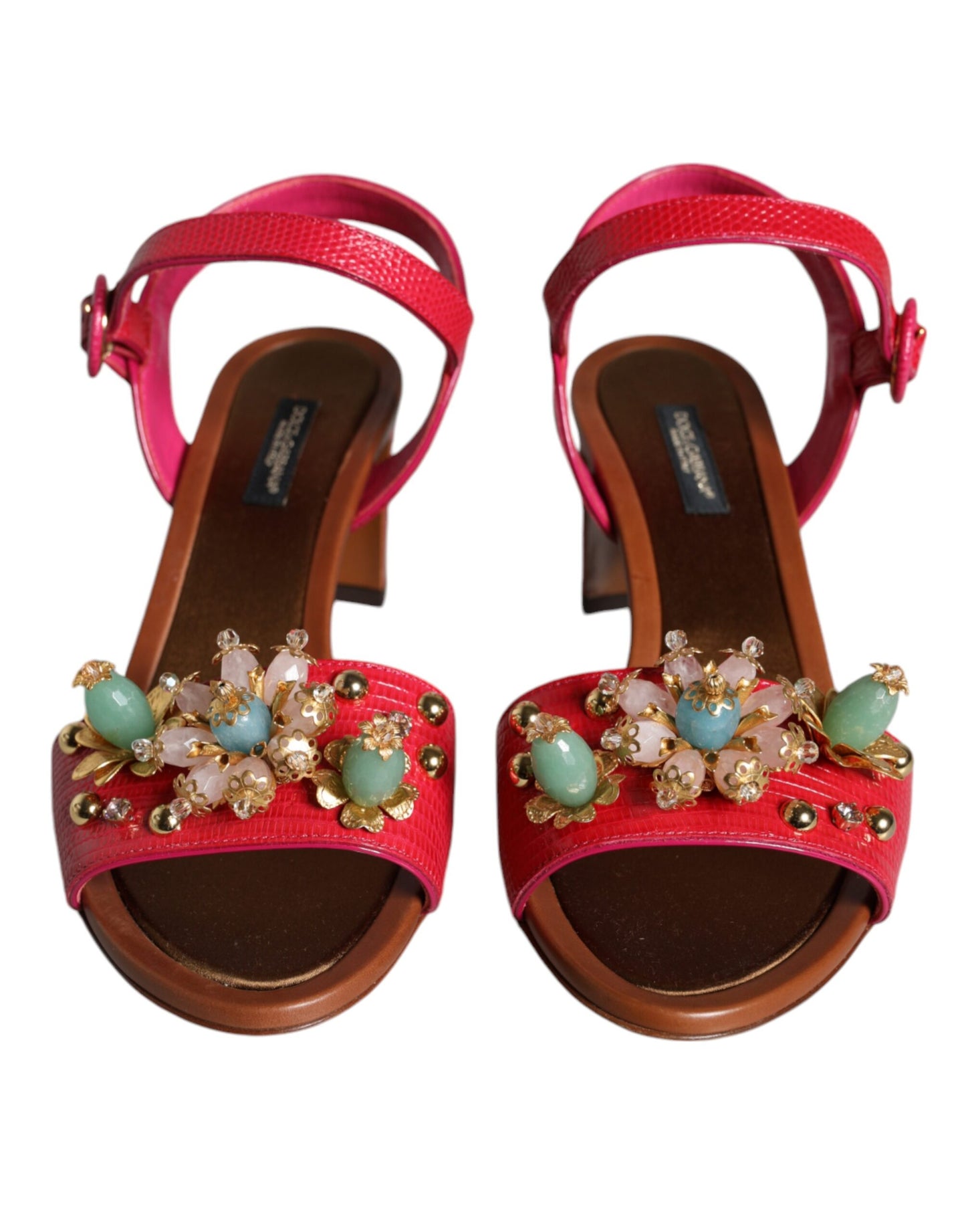 Dolce & Gabbana Fuchsia Leather Embellished Keira Sandals Shoes - EU36/US6