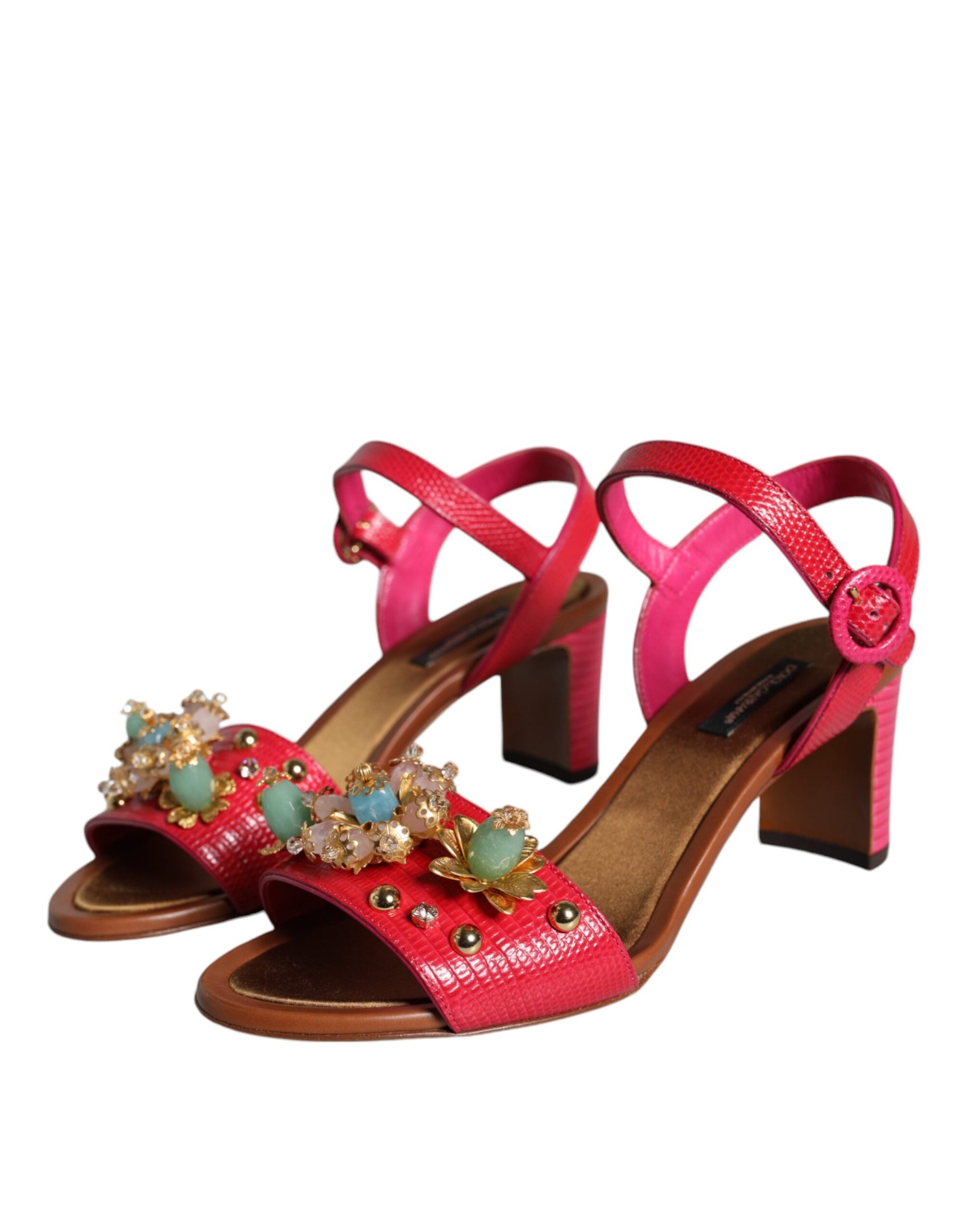 Dolce & Gabbana Fuchsia Leather Embellished Keira Sandals Shoes - EU36/US6