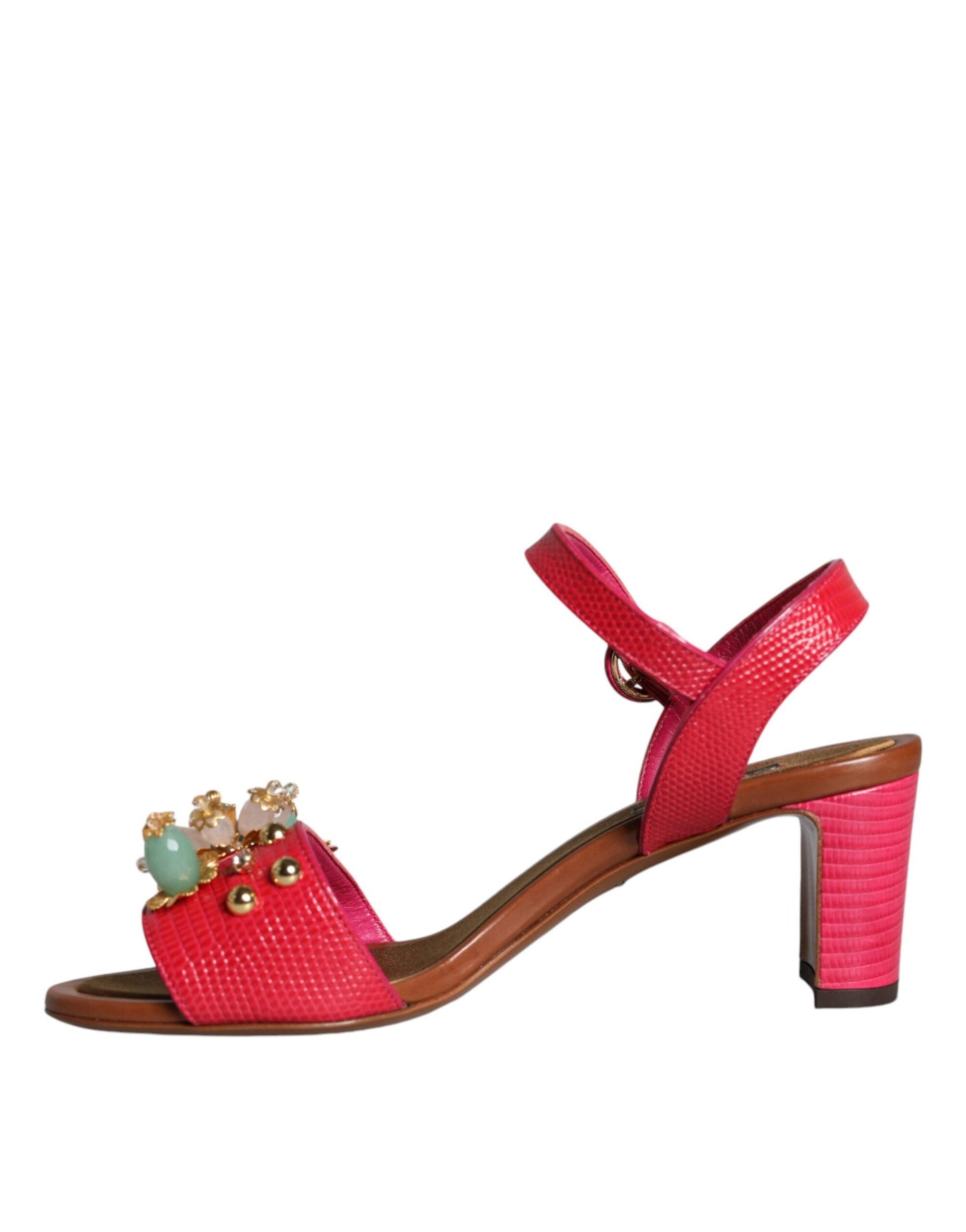 Dolce & Gabbana Fuchsia Leather Embellished Keira Sandals Shoes - EU36/US6