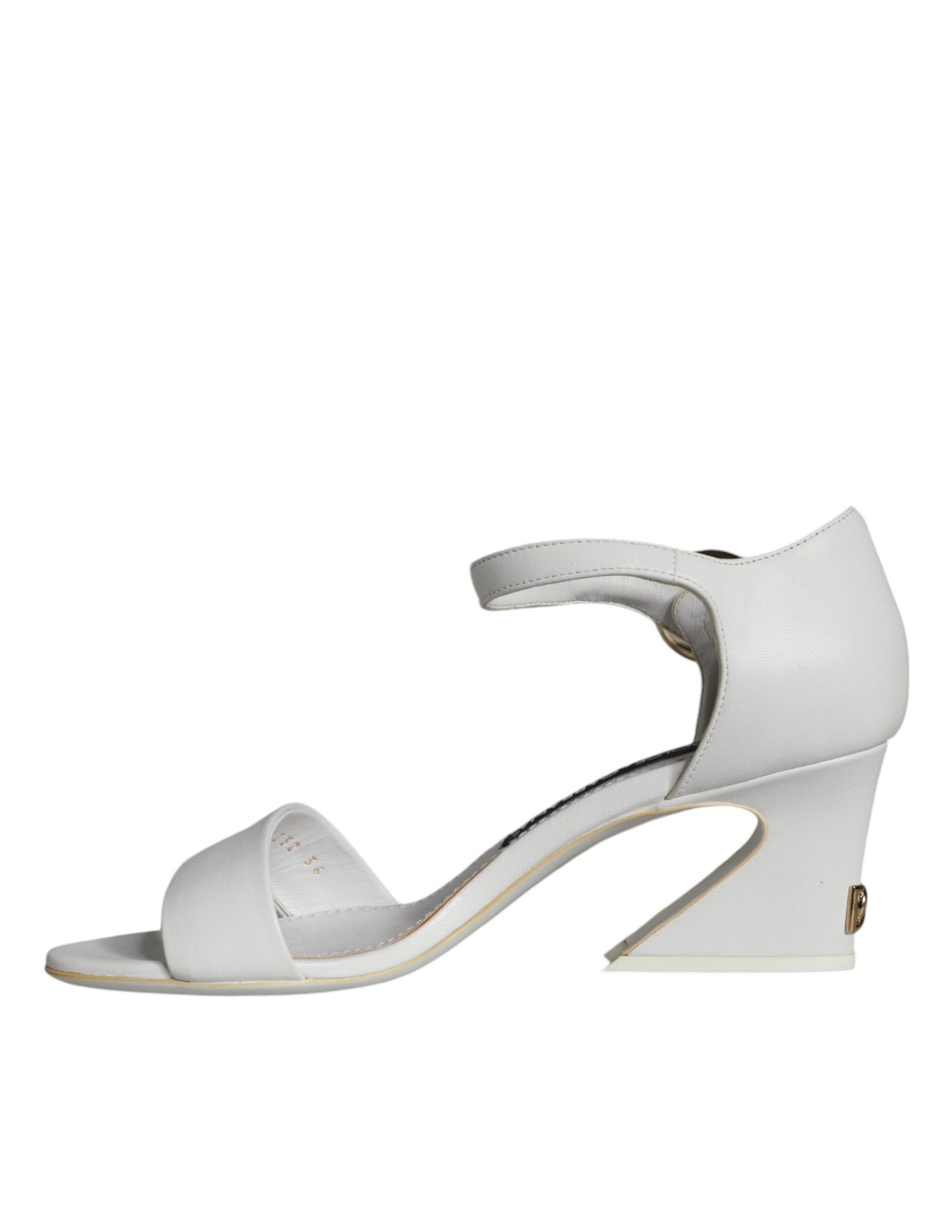 Dolce & Gabbana White Leather Heels Keira Sandals Shoes - EU36/US6