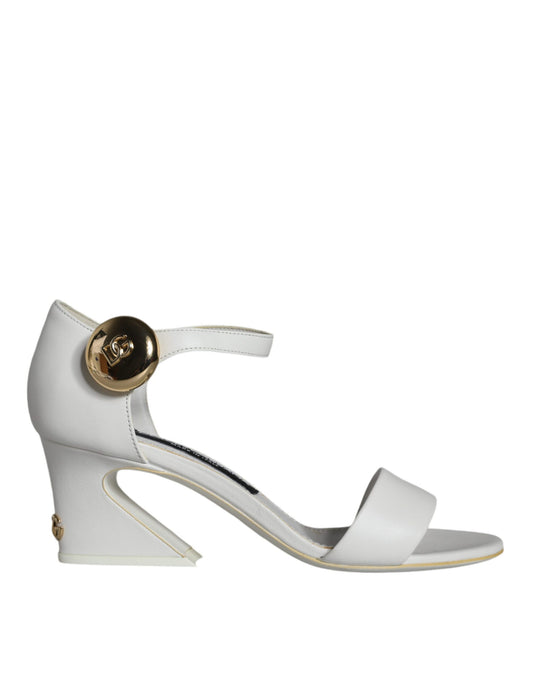 Dolce & Gabbana White Leather Heels Keira Sandals Shoes - EU36/US6