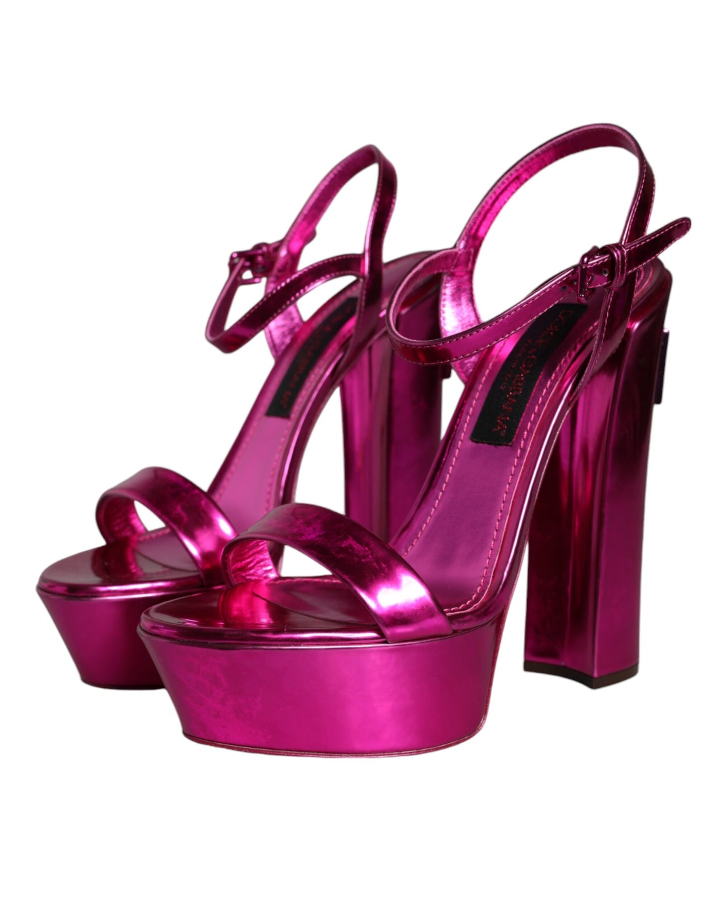 Dolce & Gabbana Fuchsia Leather Platform Logo Keira Sandals Shoes - EU40/US10