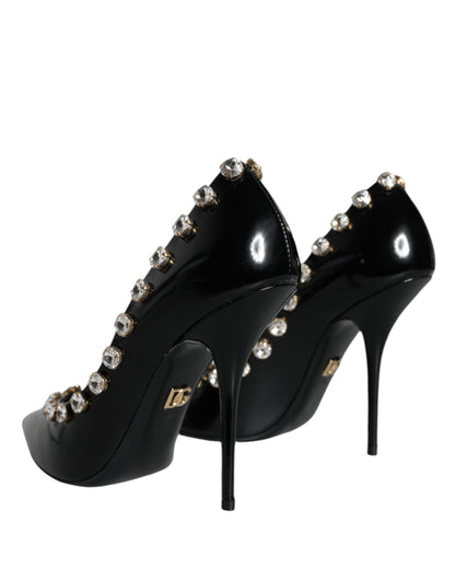 Dolce & Gabbana Black Crystals Leather High Heels Pumps Shoes - EU40/US10