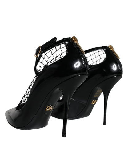 Dolce & Gabbana Black Mesh Patent Leather Heels Pumps Shoes - EU38.5/US8.5