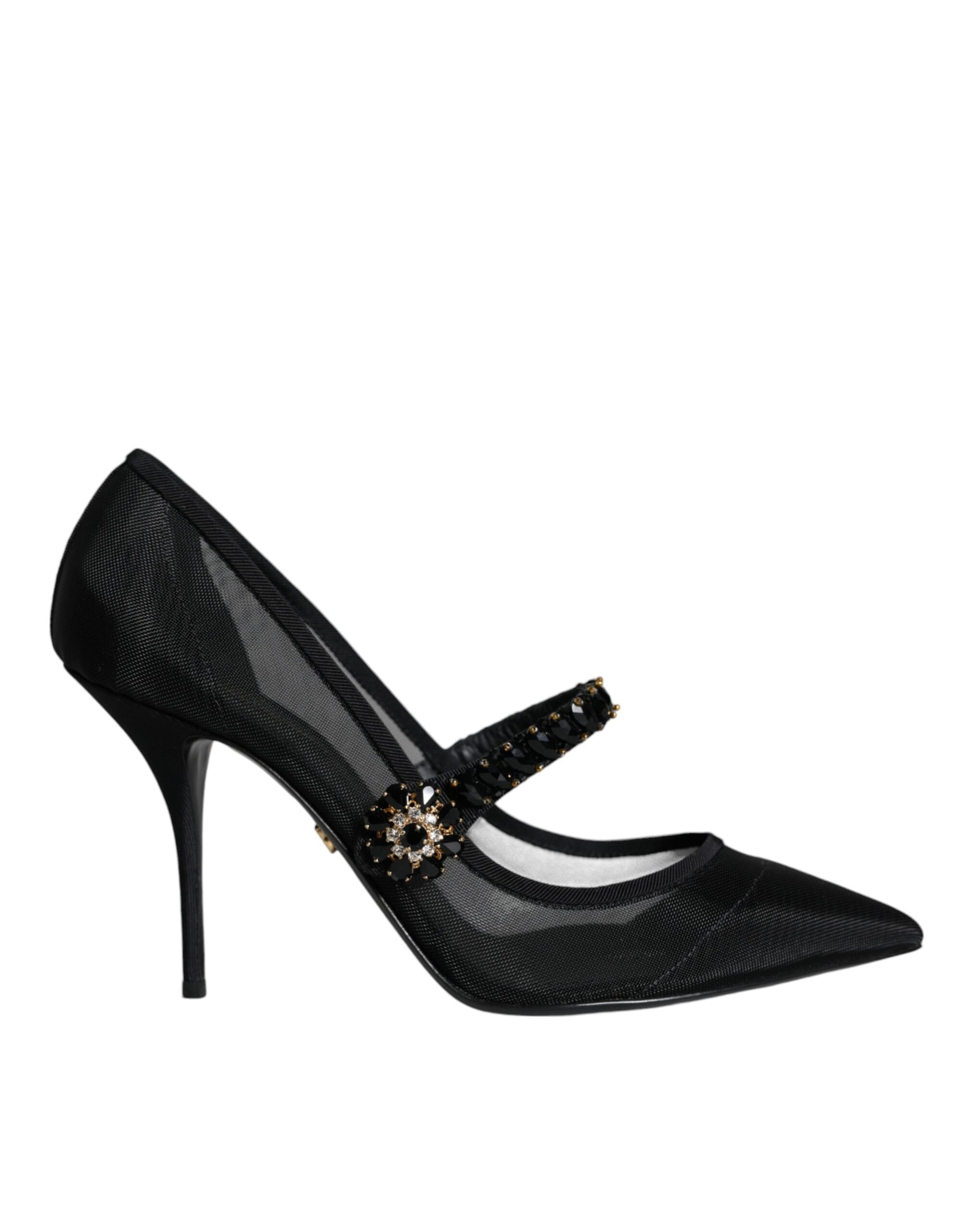 Dolce & Gabbana Black Mesh Mary Jane Crystal Heel Pumps Shoes - EU39/US9