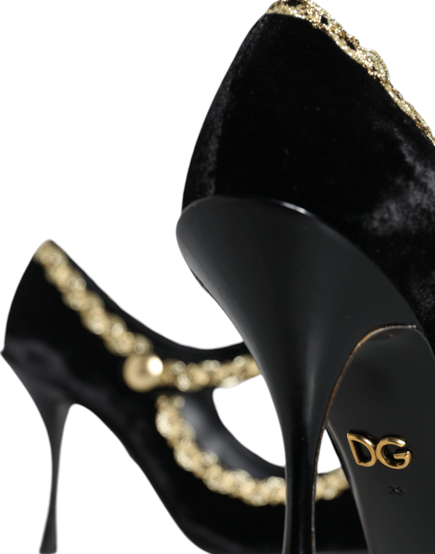 Dolce & Gabbana Black Mary Janes Velvet Gold Pumps Shoes - EU36/US6