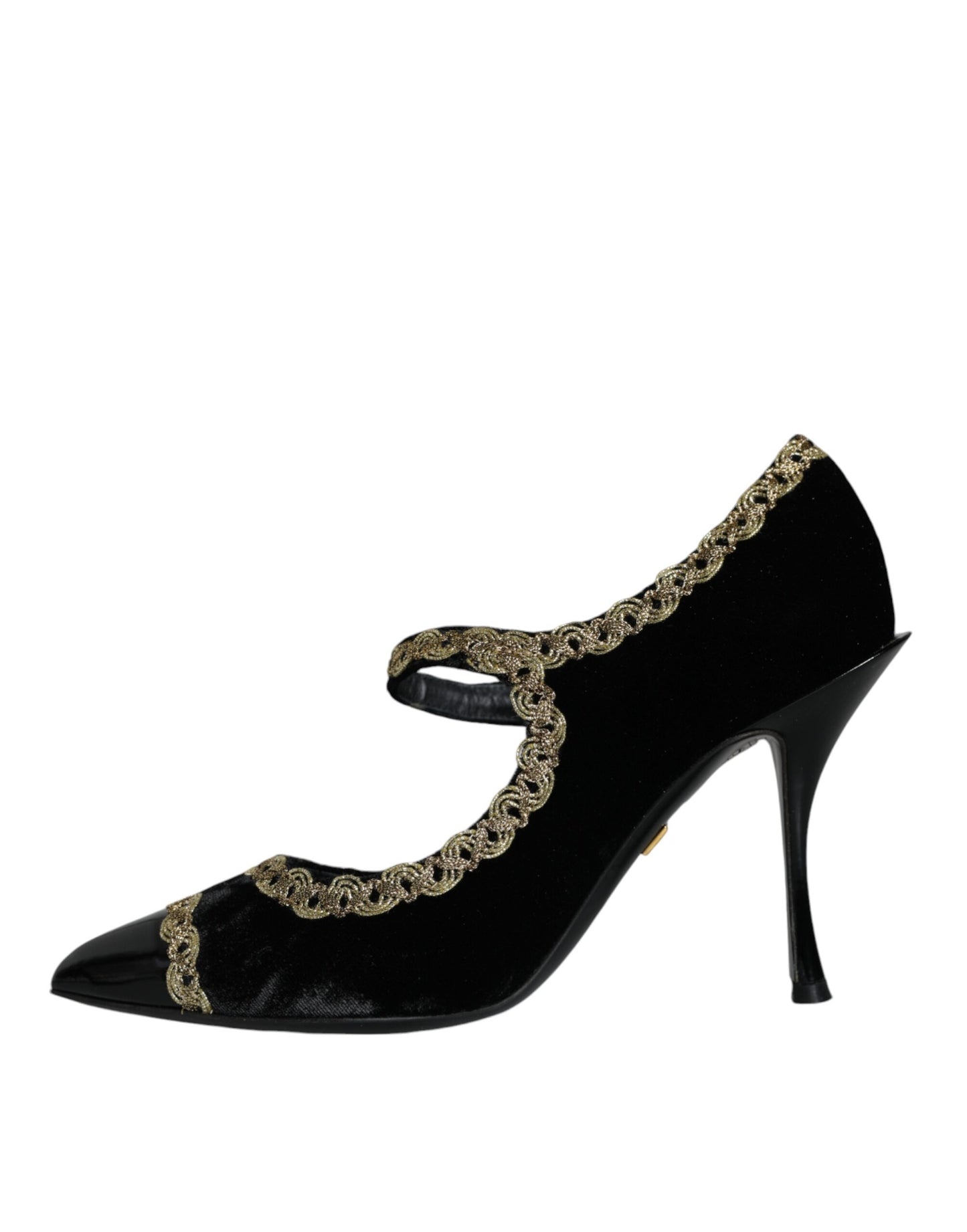 Dolce & Gabbana Black Mary Janes Velvet Gold Pumps Shoes - EU36/US6