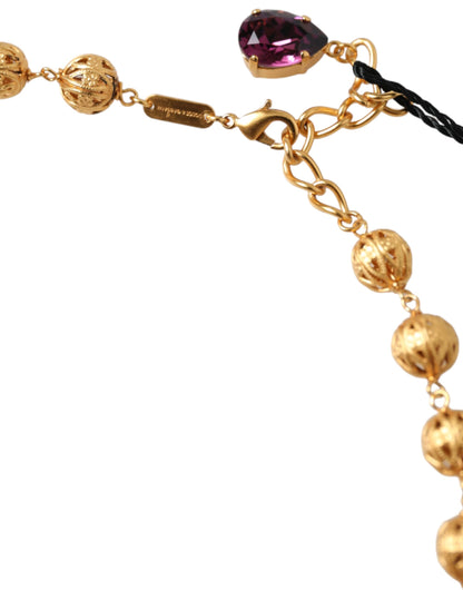 Dolce & Gabbana Gold Brass Mix Fiori Flowers Crystal Chain Necklace