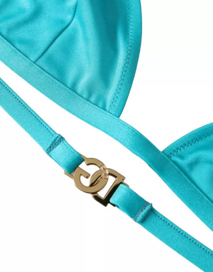 Dolce & Gabbana Blue Green Halter DG Logo Swimwear Beachwear Bikini Top - IT2 | S