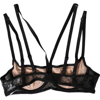 Dolce & Gabbana Black Floral Lace Nylon Balconcino Bra Underwear - IT2 | S