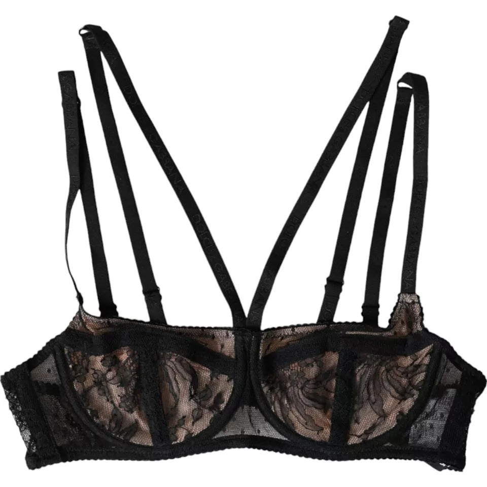 Dolce & Gabbana Black Floral Lace Nylon Balconcino Bra Underwear - IT2 | S