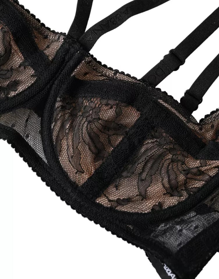 Dolce & Gabbana Black Floral Lace Nylon Balconcino Bra Underwear - IT2 | S