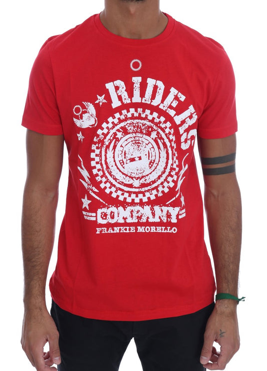 Frankie Morello Chic Red ’RIDERS’ Motive Crewneck Tee