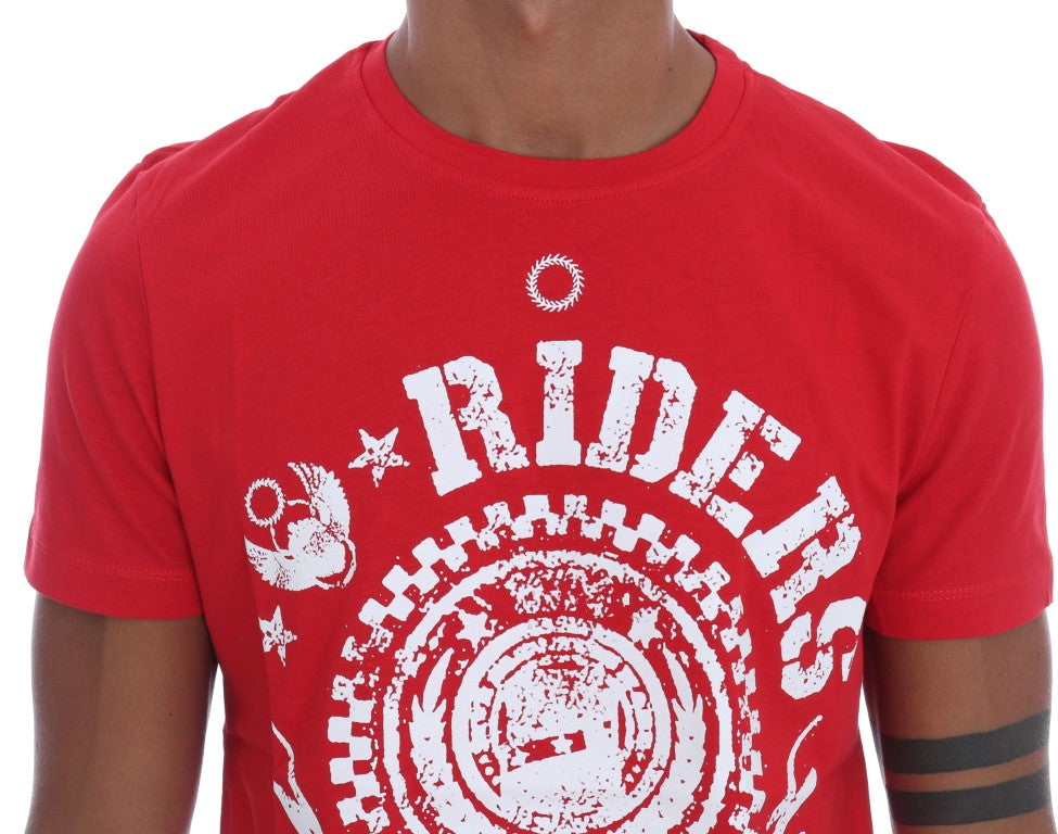 Frankie Morello Chic Red ’RIDERS’ Motive Crewneck Tee