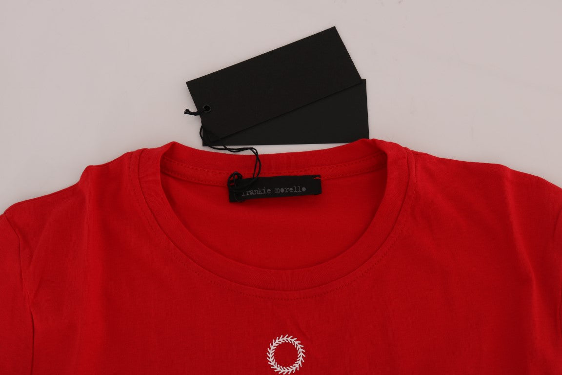 Frankie Morello Chic Red ’RIDERS’ Motive Crewneck Tee